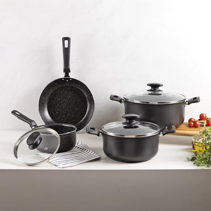 7-Piece Black Aluminum Cookware Set