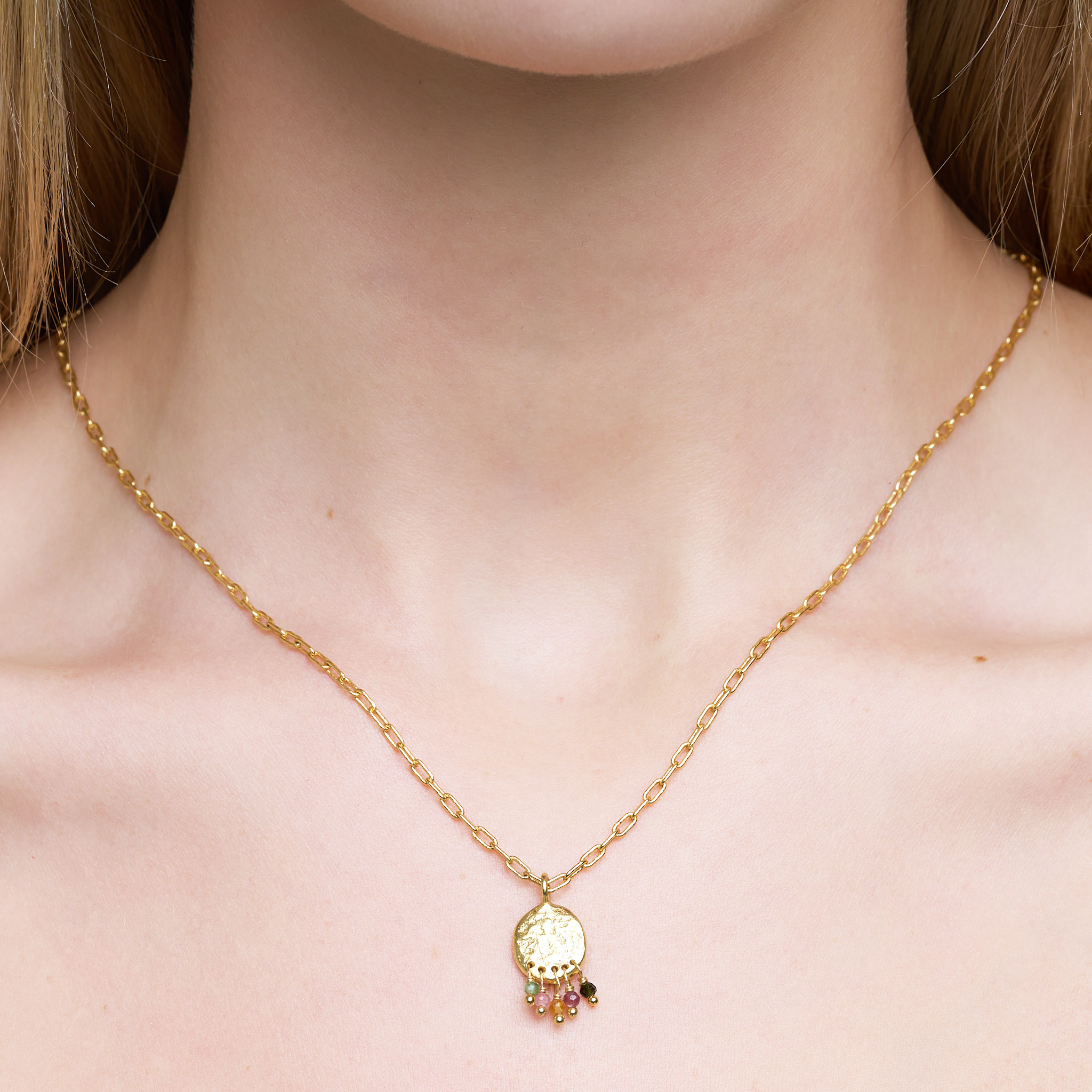 18k Gold-Plated Necklace with Tourmaline Pendant
