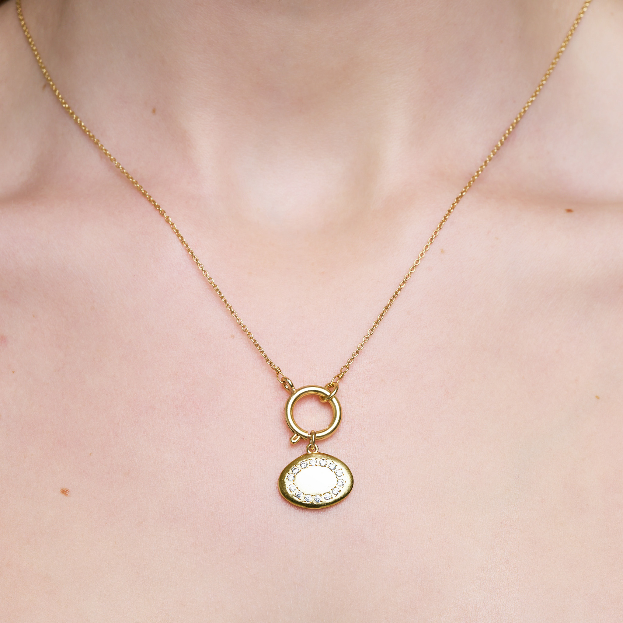 18k Gold-Plated Necklace with Cubic Zirconia Pendant