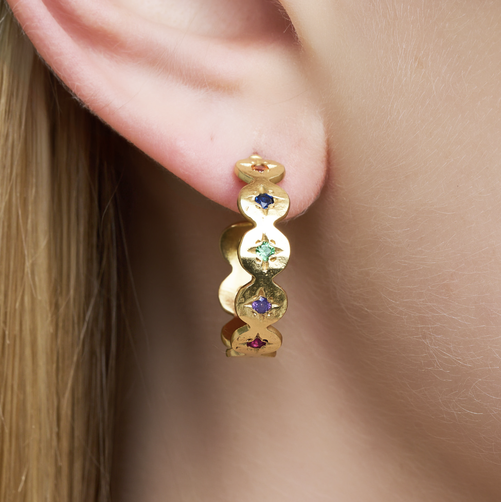 18k Gold-Plated Multi-Colour Cubic Zirconia Hoop Earrings