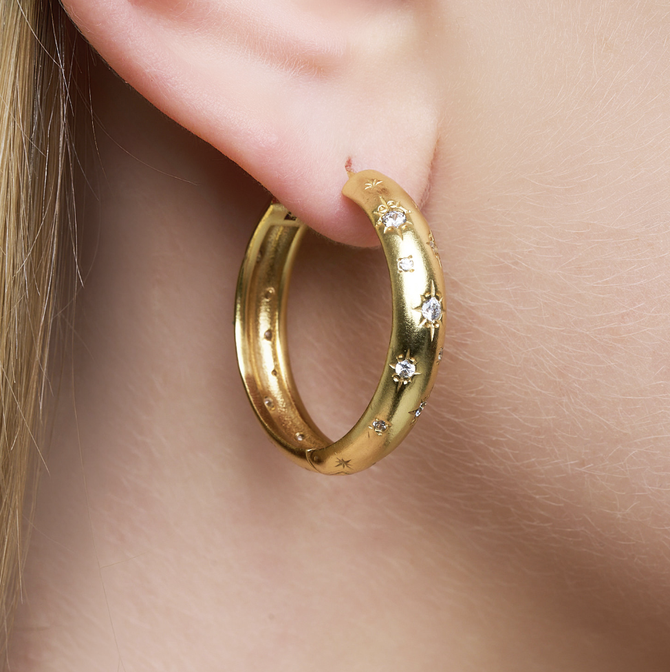 18k Gold-Plated White Cubic Zirconia Hoop Earrings
