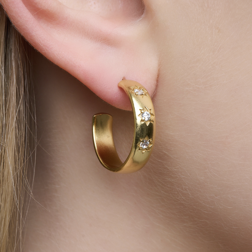 18k Gold-Plated Cubic Zirconia Chunky Hoop Earrings