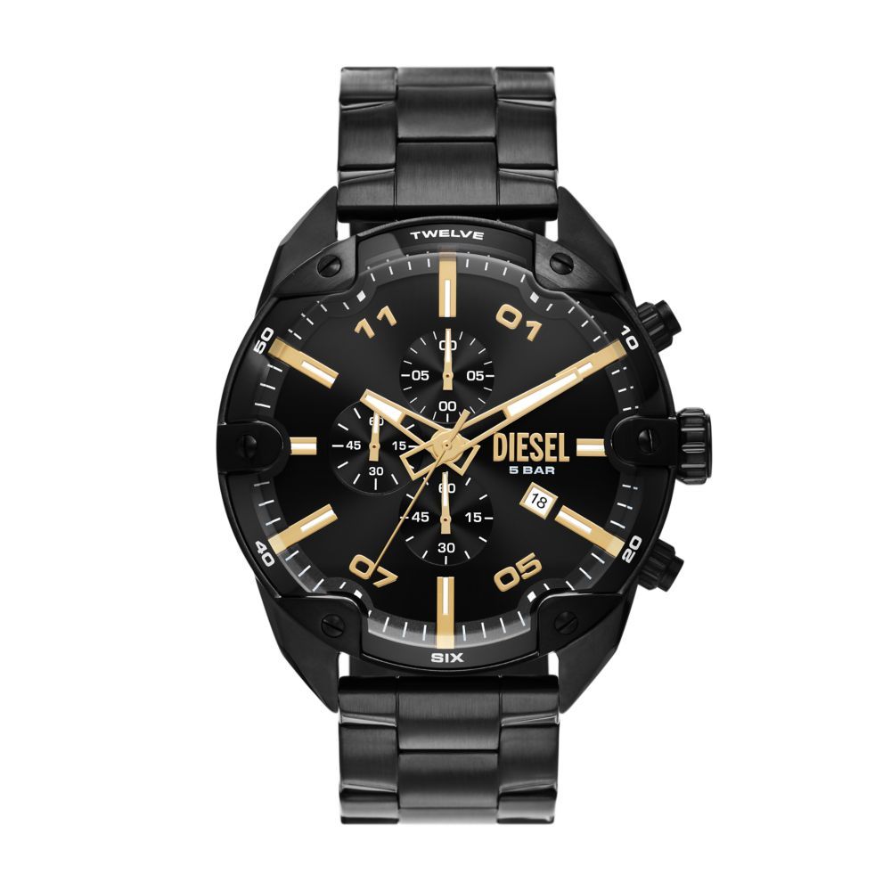 Men's Black Spiked Chronograph Stainless Steel Watch