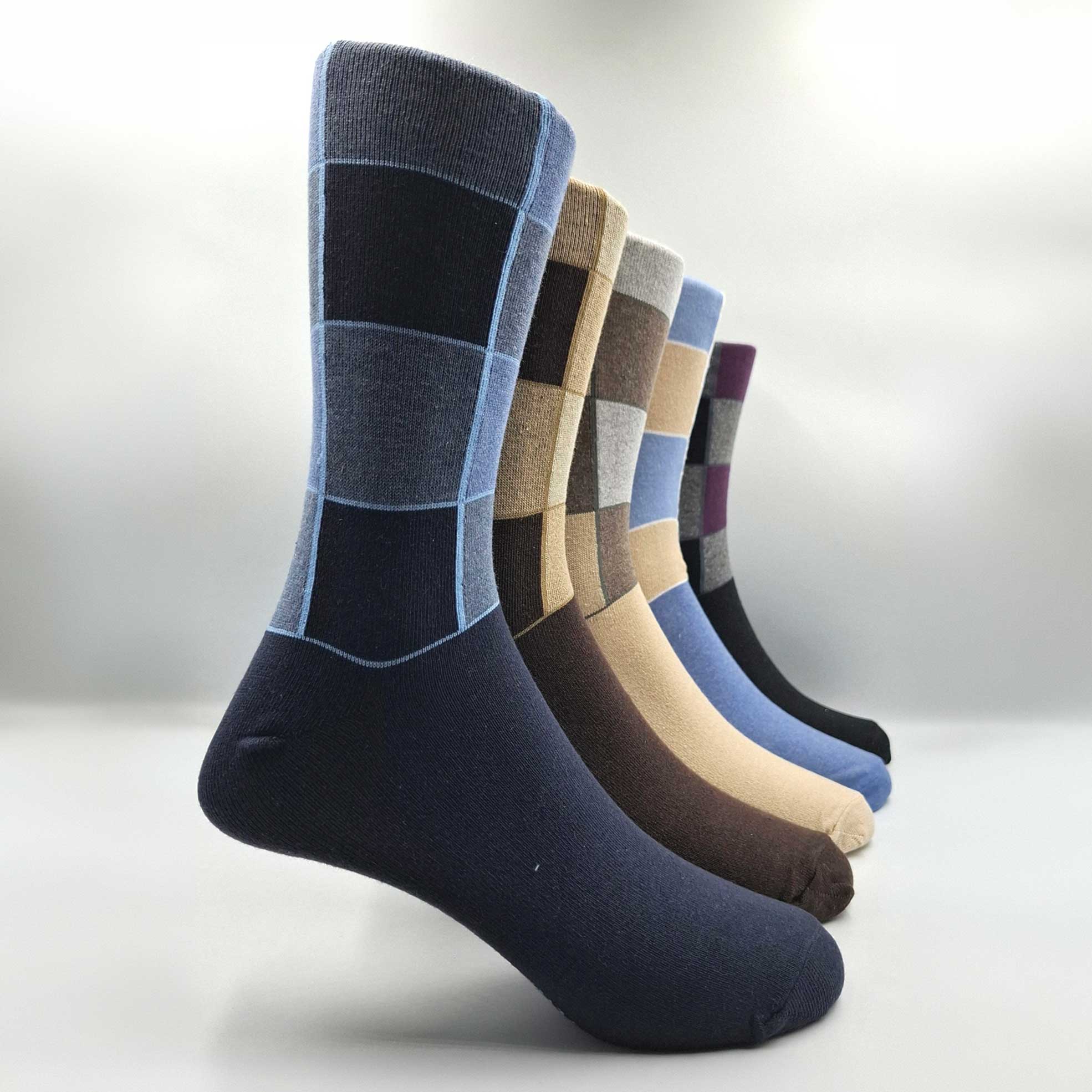 5x Pairs of Men's Bold Windowpane Block Check Dress Socks