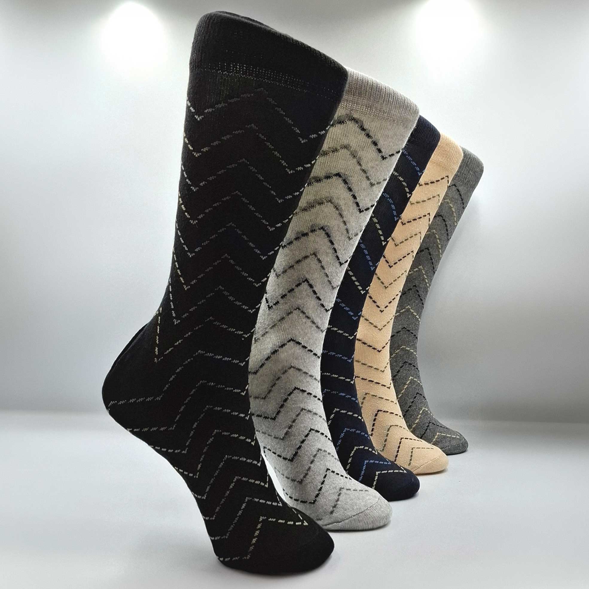 5x Pairs of Men's Zig-Zag Chevron Dress Socks