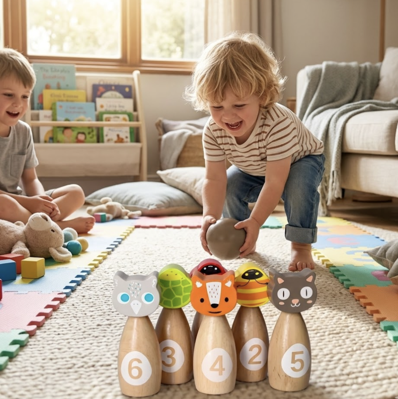 7-Piece Wooden Animal Bowling Toy