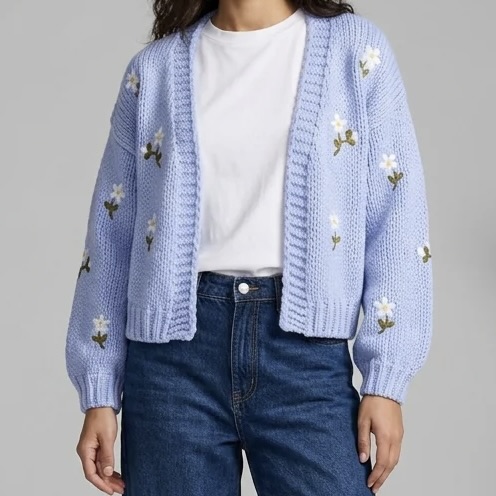 Ladies Embroidered Daisy Knit Cardigan