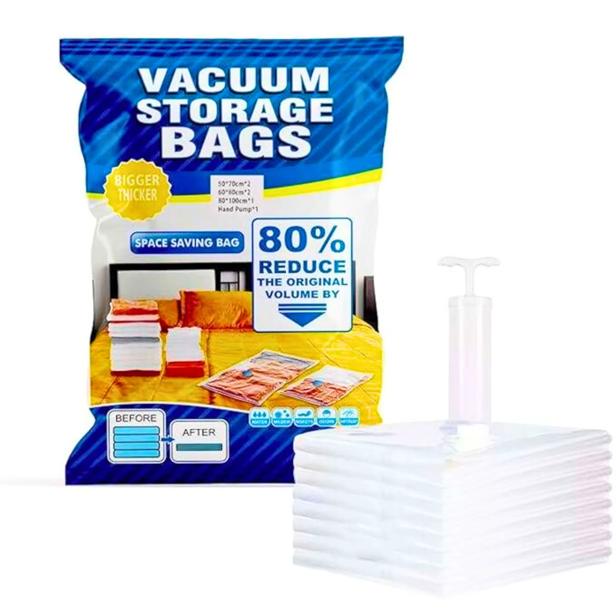 5x Vacuum Storage Bags with Hand-Pump