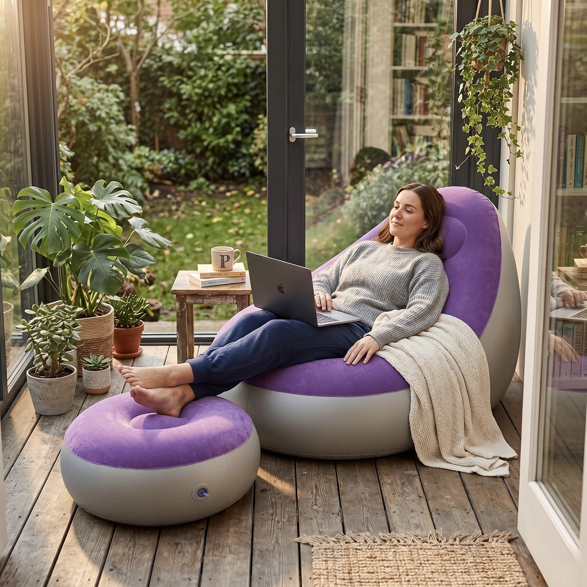 2-Piece Inflatable Outdoor Lounge Chair and Footrest