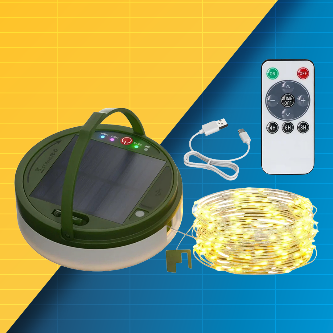 2x 10m Dual-Powered Outdoor String Light with Powerbank