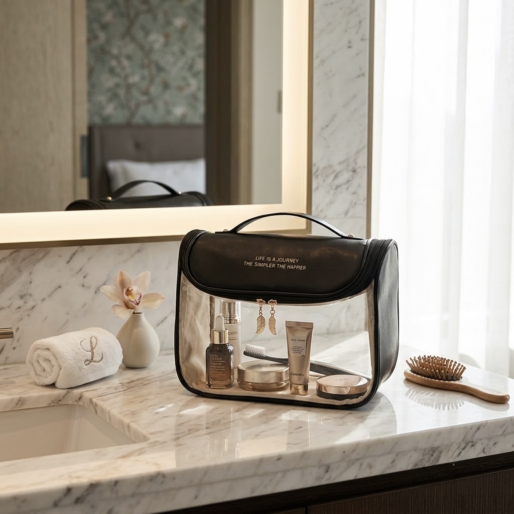 Faux Leather Hanging Toiletry Bag