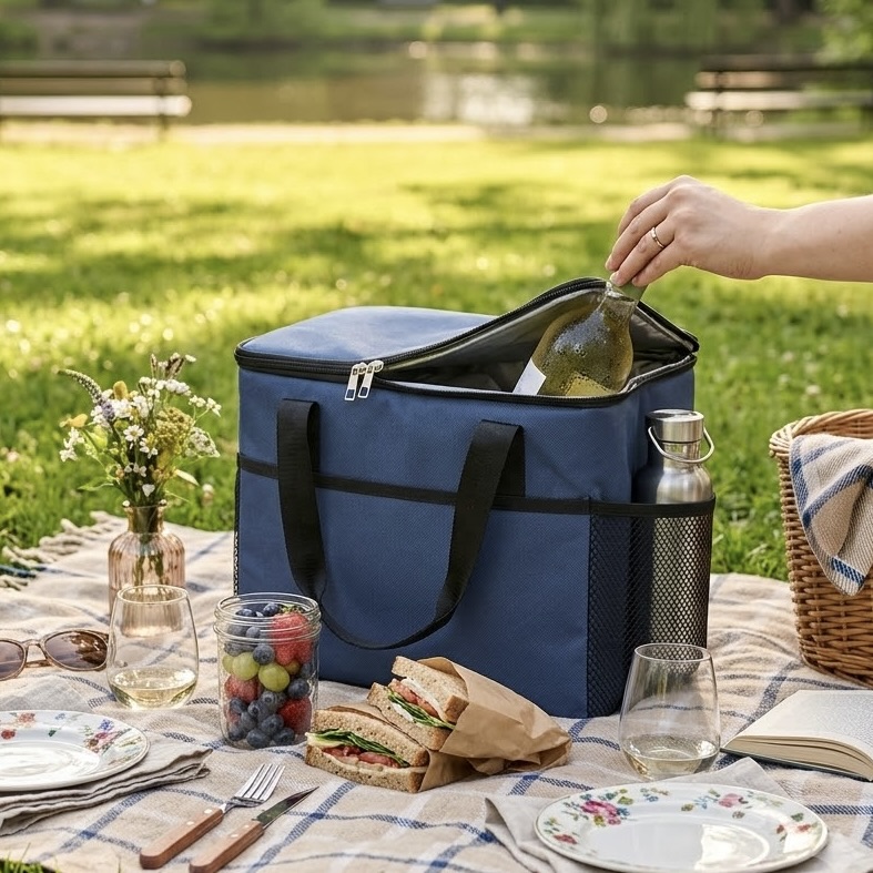 Thermal Insulated Cooler Bag with Mesh Pockets