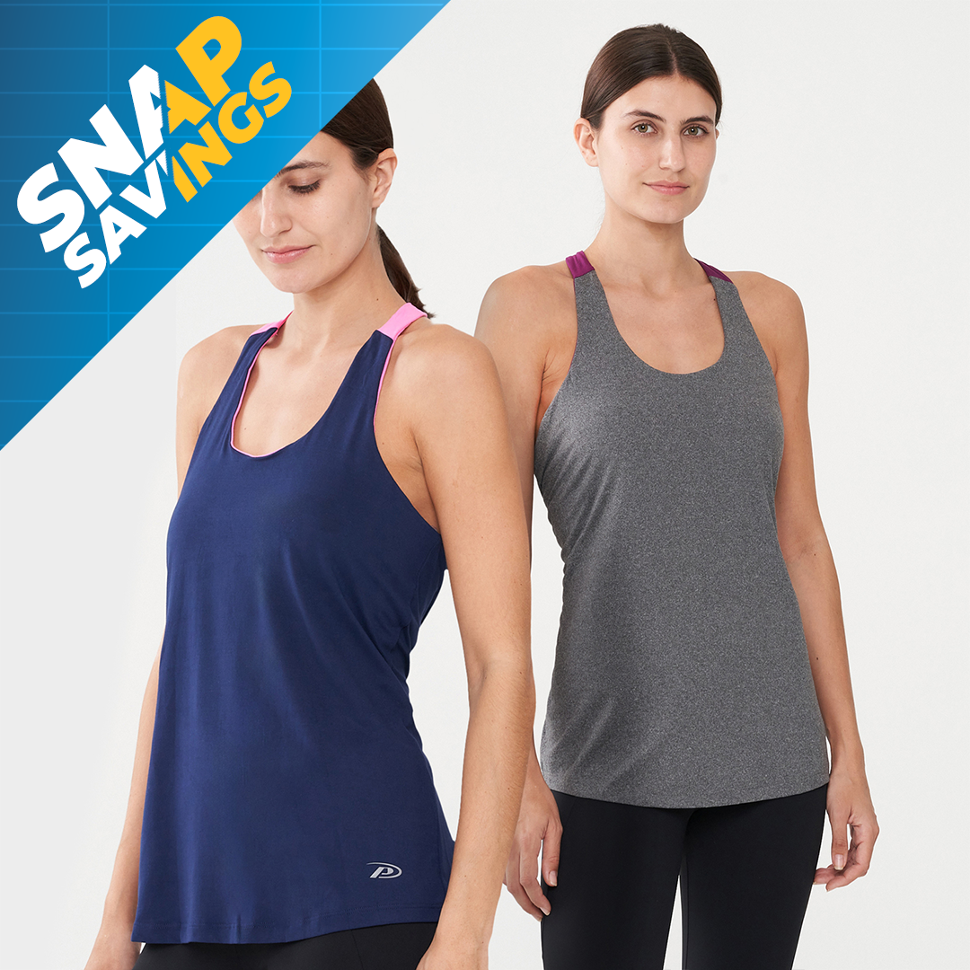 2x Ladies Built-In Chest Support Racerback Active Tank Tops