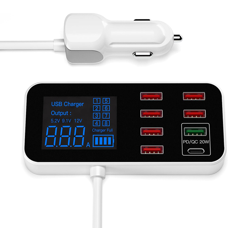 40W 8-Port USB Car Charger with LED Screen