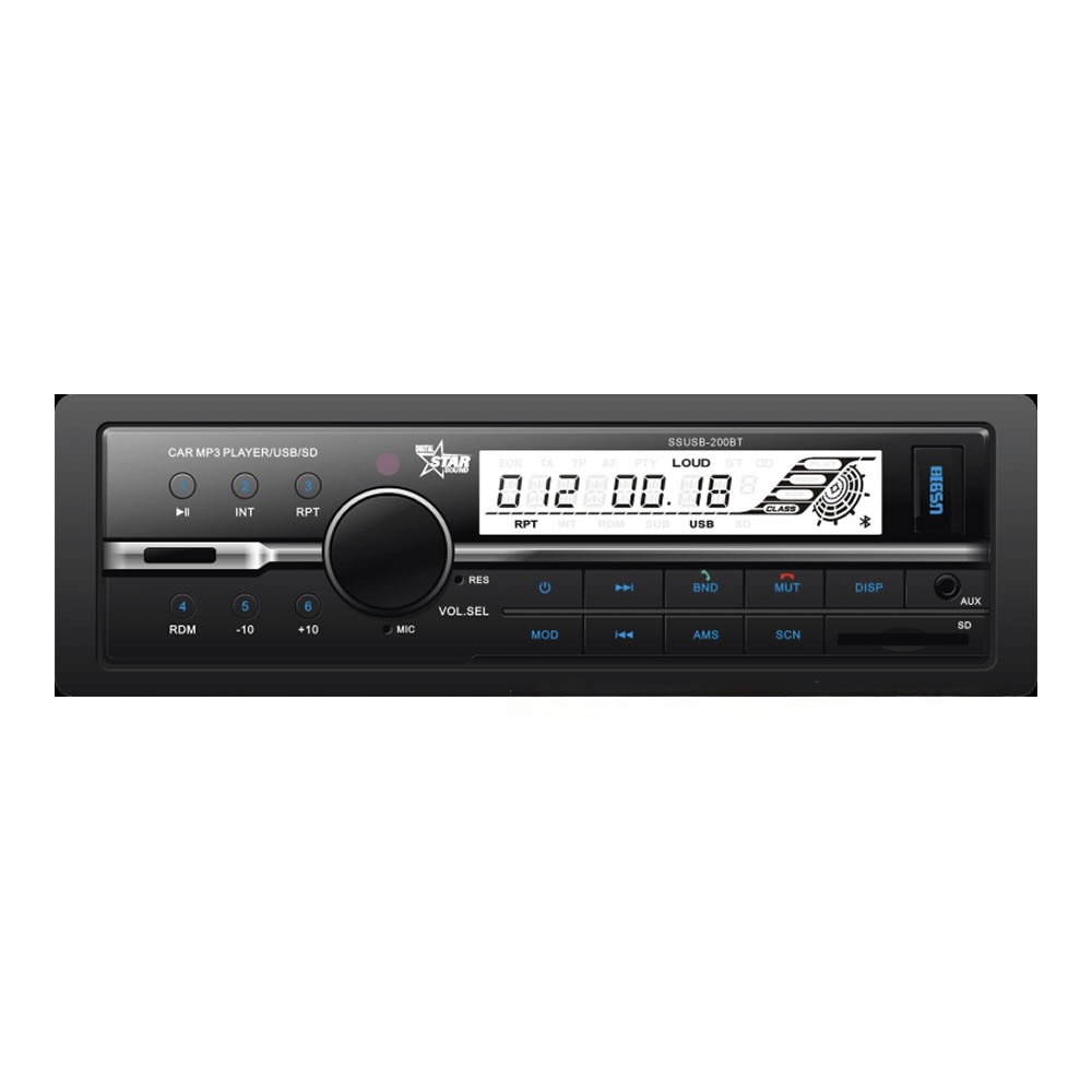 Single DIN Car Media Radio (Model: SSUSB-200BT)