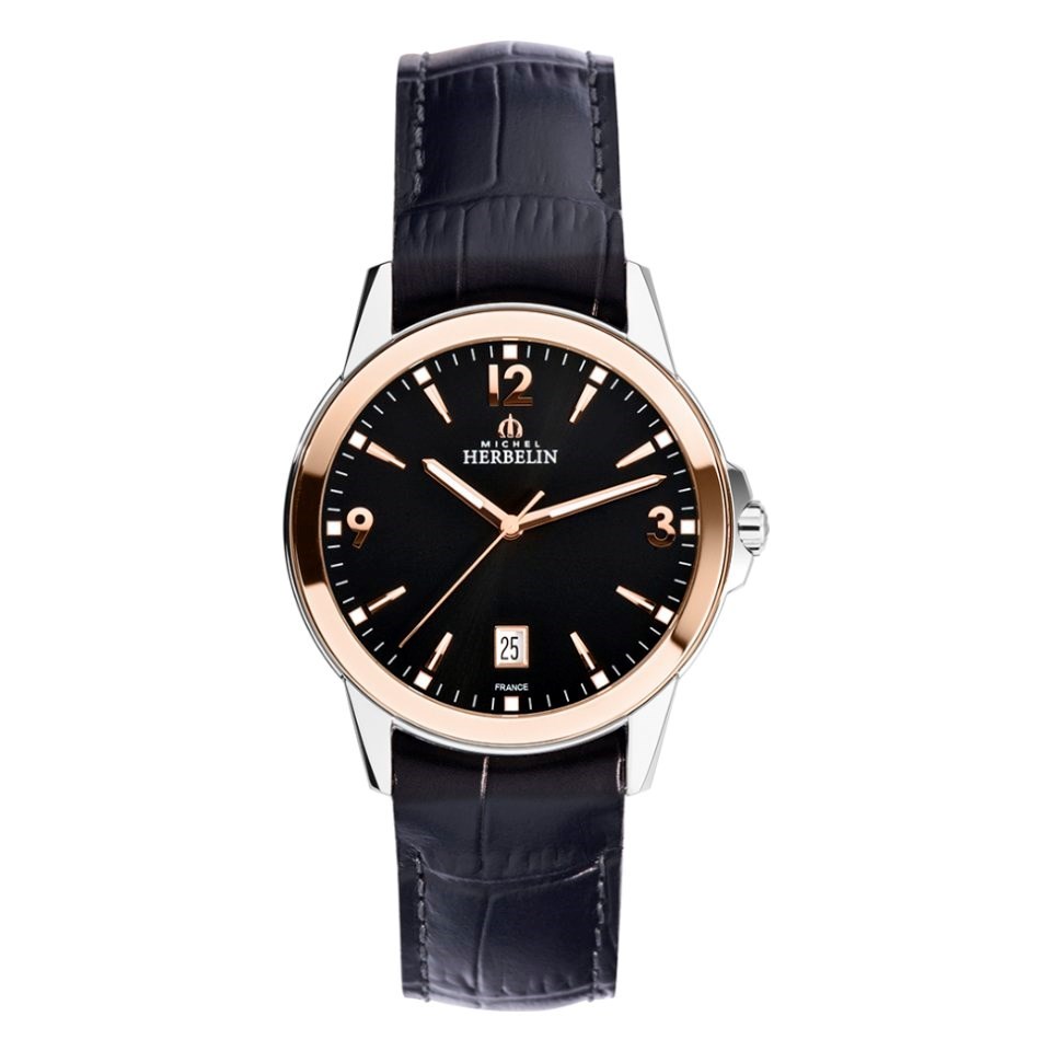 Men's Ambassador Black Leather Strap Watch