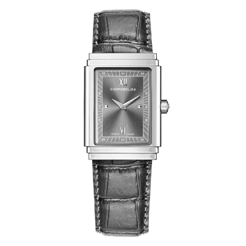 Men's Art Deco Black Leather Strap Watch