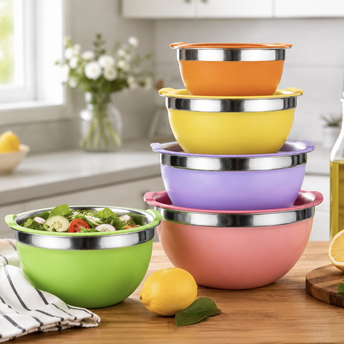 5-Piece Multi-Coloured Stainless Steel Mixing Bowl Set