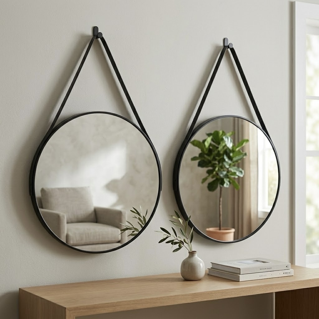 2x Round Wall-Hanging Mirrors