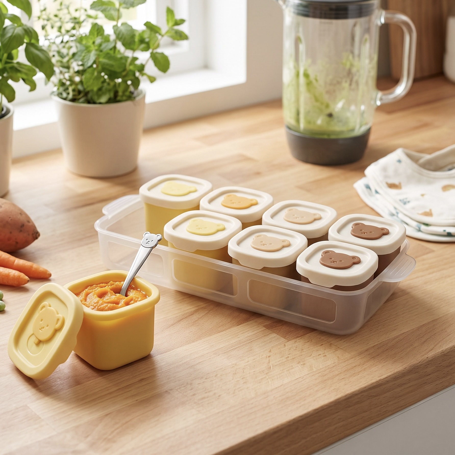 8x Baby Food Storage Containers with Tray
