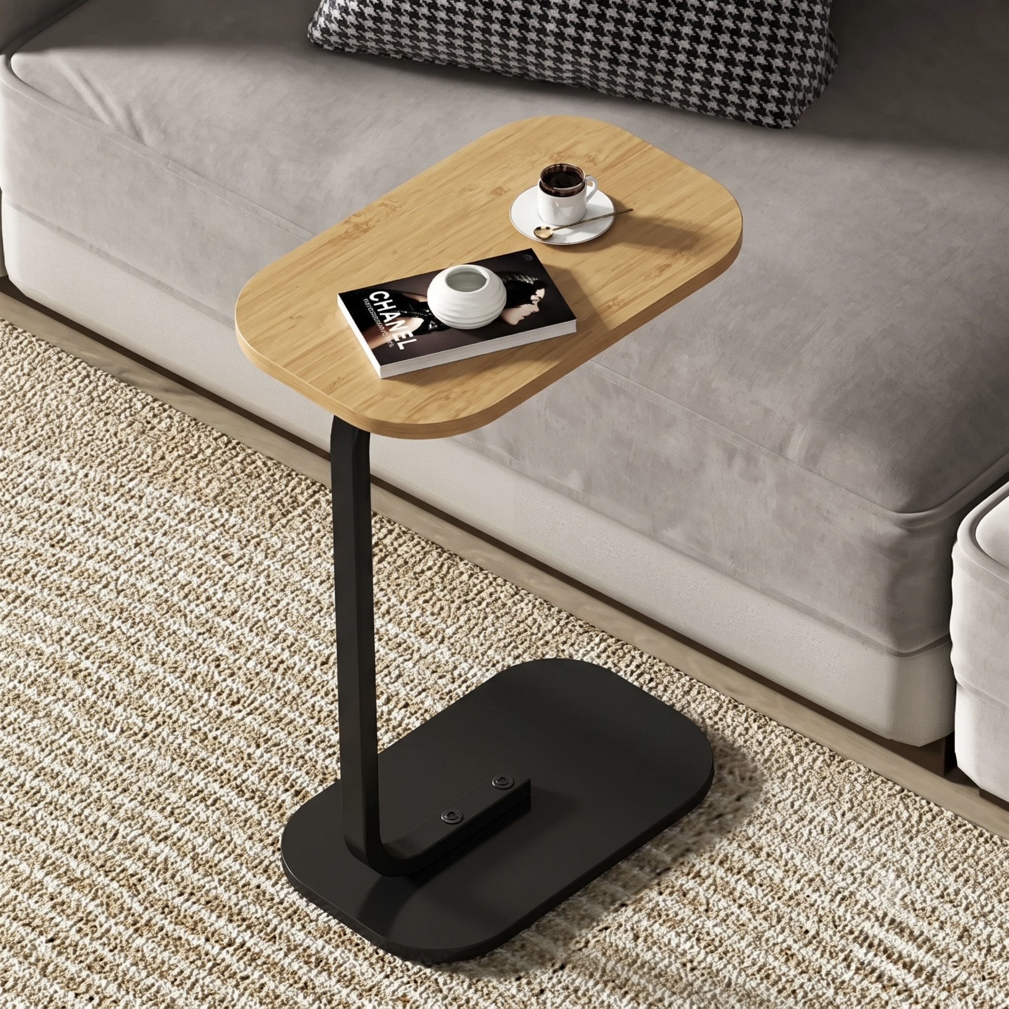 C-Shaped Wooden Side Table