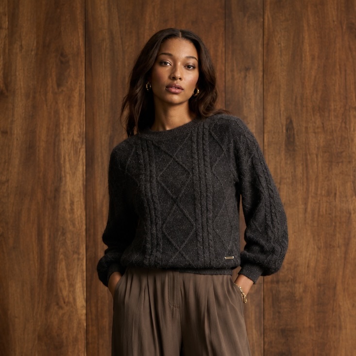 Ladies Wool Blend Cable Knit Sweater