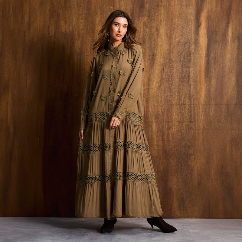 Ladies 3D Applique Maxi Dress