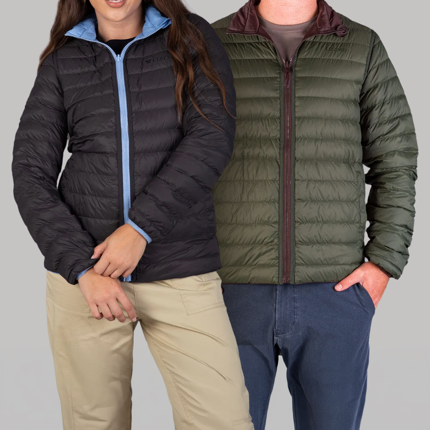 Men's or Ladies Duck Down Fill Reversible Puffer Jacket