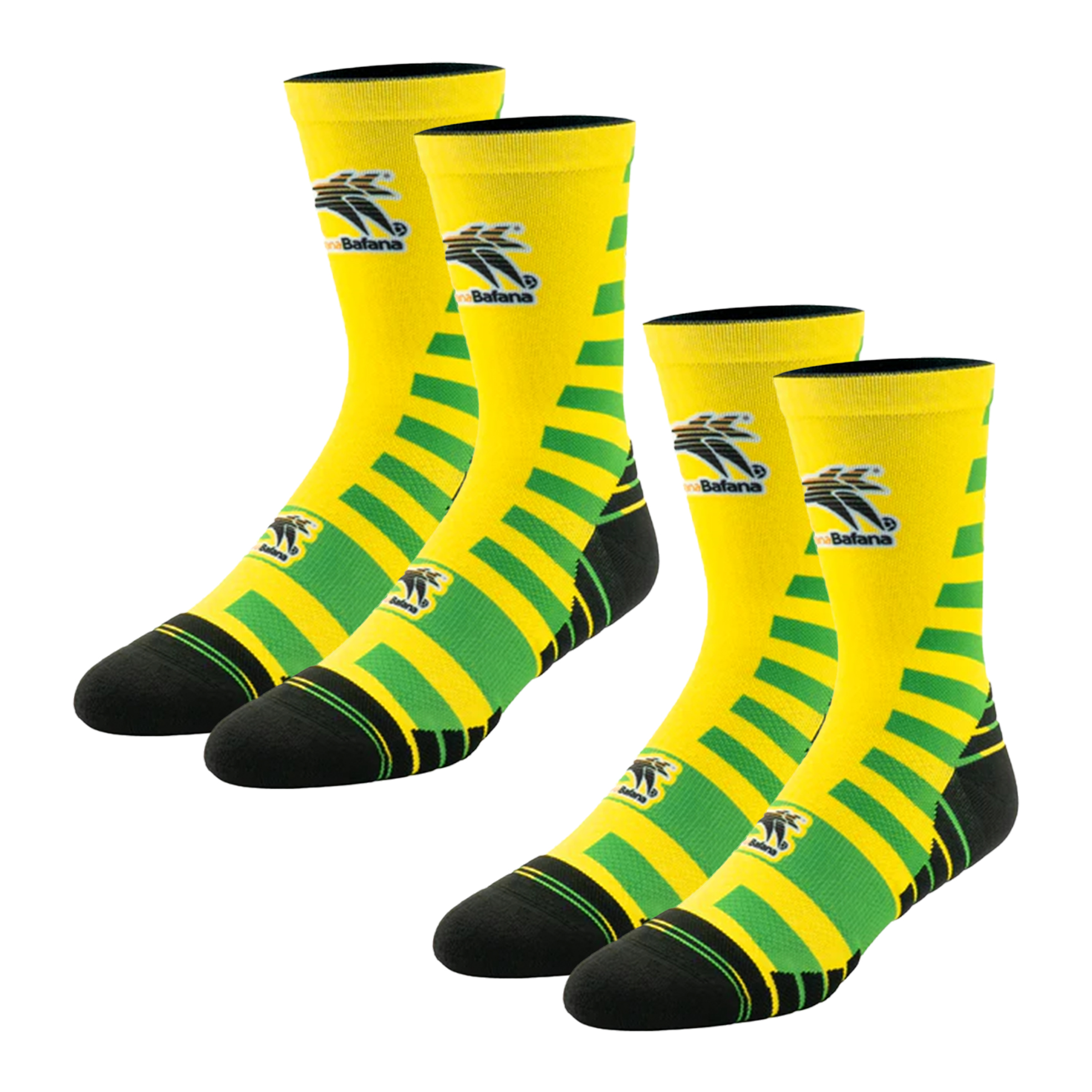2x Pairs of Unisex Bafana Bafana Active Crew Socks