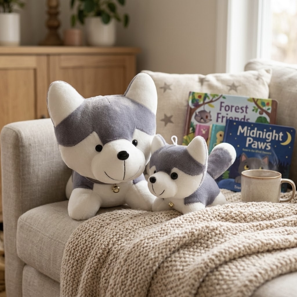 Husky Mom & Puppy Plush Toy Set