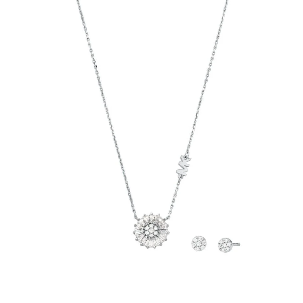 Ladies Premium Kors Brilliance Sterling Silver Necklace and Earring Set