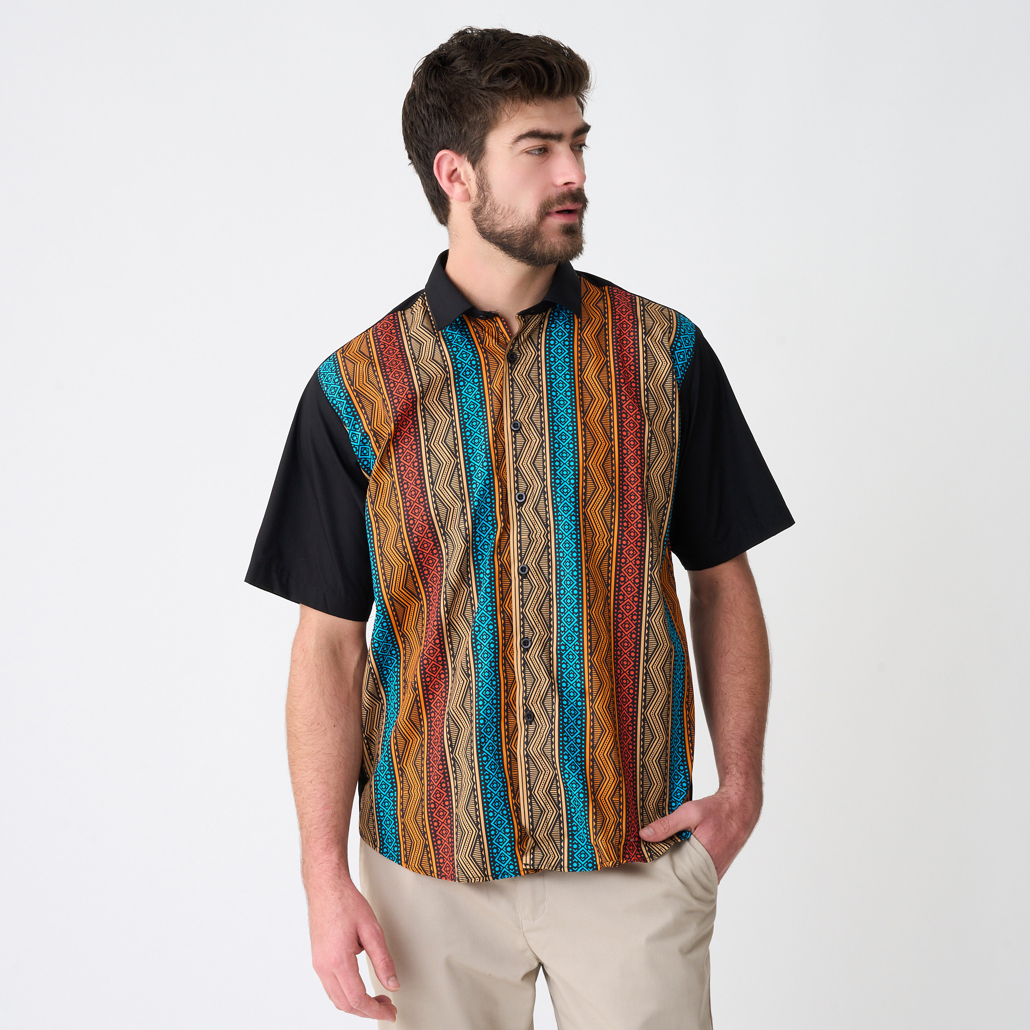 Men's Tribal Printed Cotton Blend Short Sleeve Shirt
