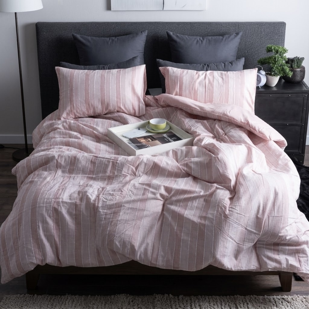 Chambray Striped Bar Tacked Comforter Set