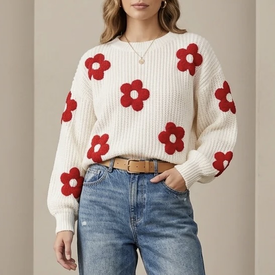 Ladies Floral Knit Sweater