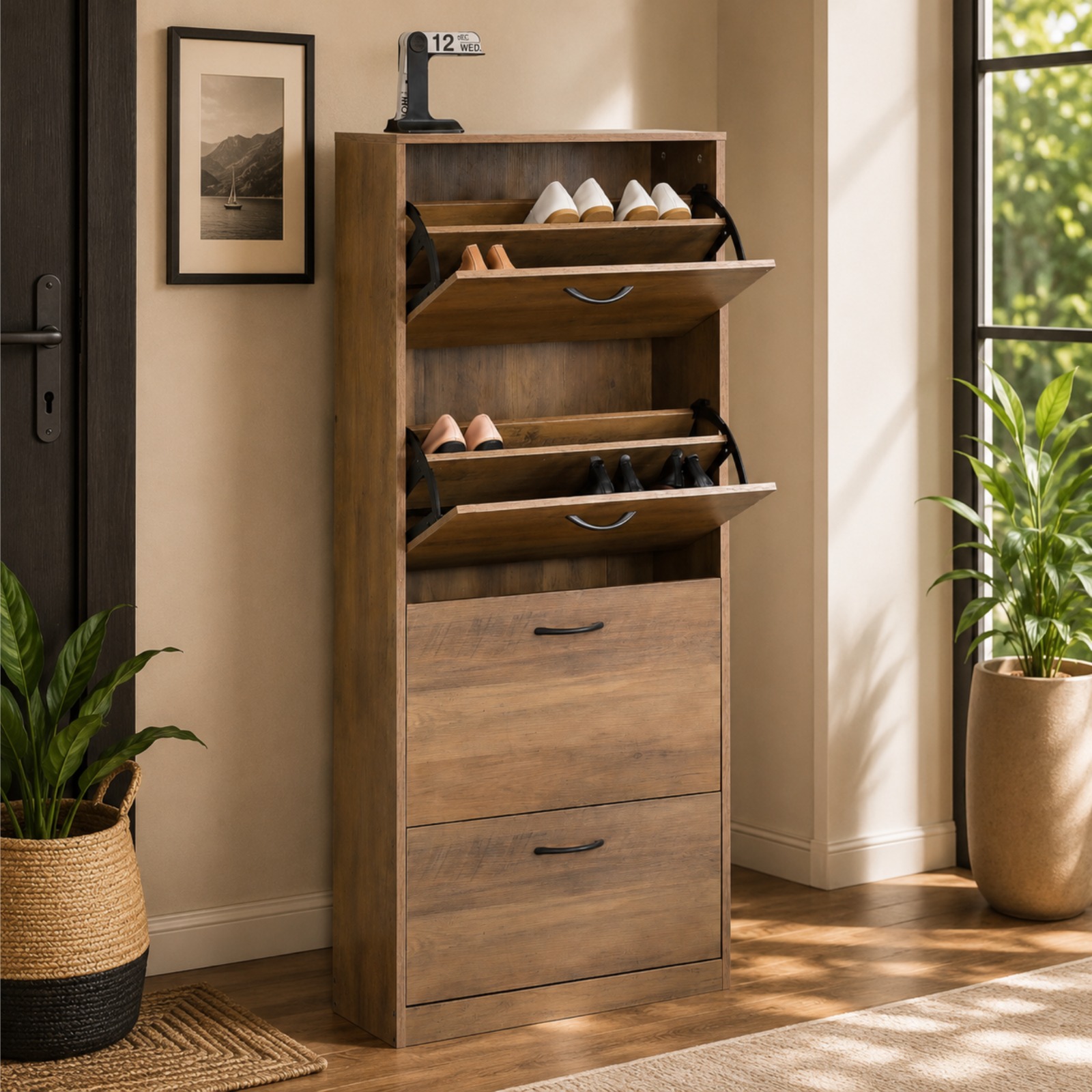 4-Tier Bergarro Elm Shoe Cabinet