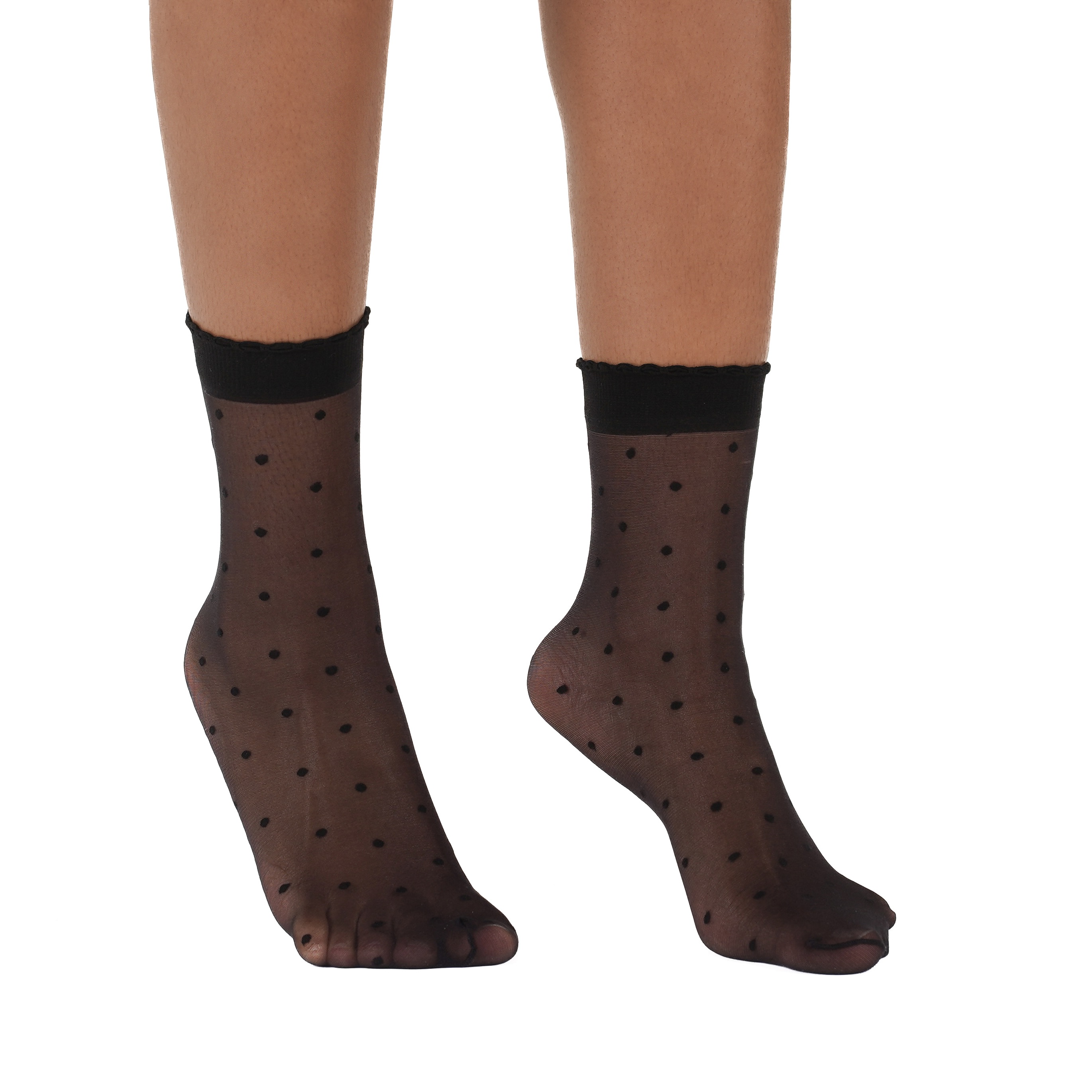 3x Pairs of Ladies Black Sheer Spot Anklet Tights