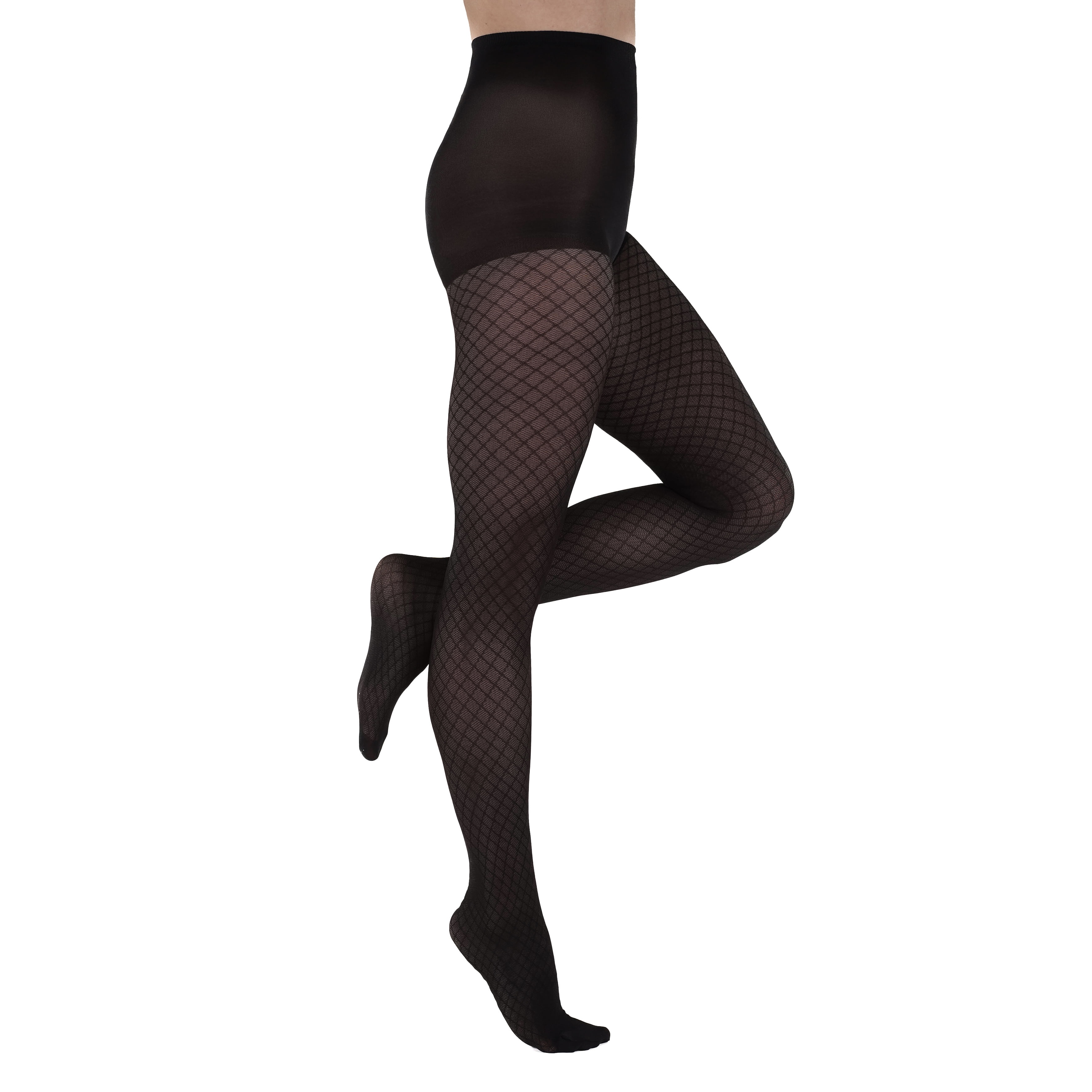2x Pairs of Ladies Black Sheer Mock Fishnet Pantyhose