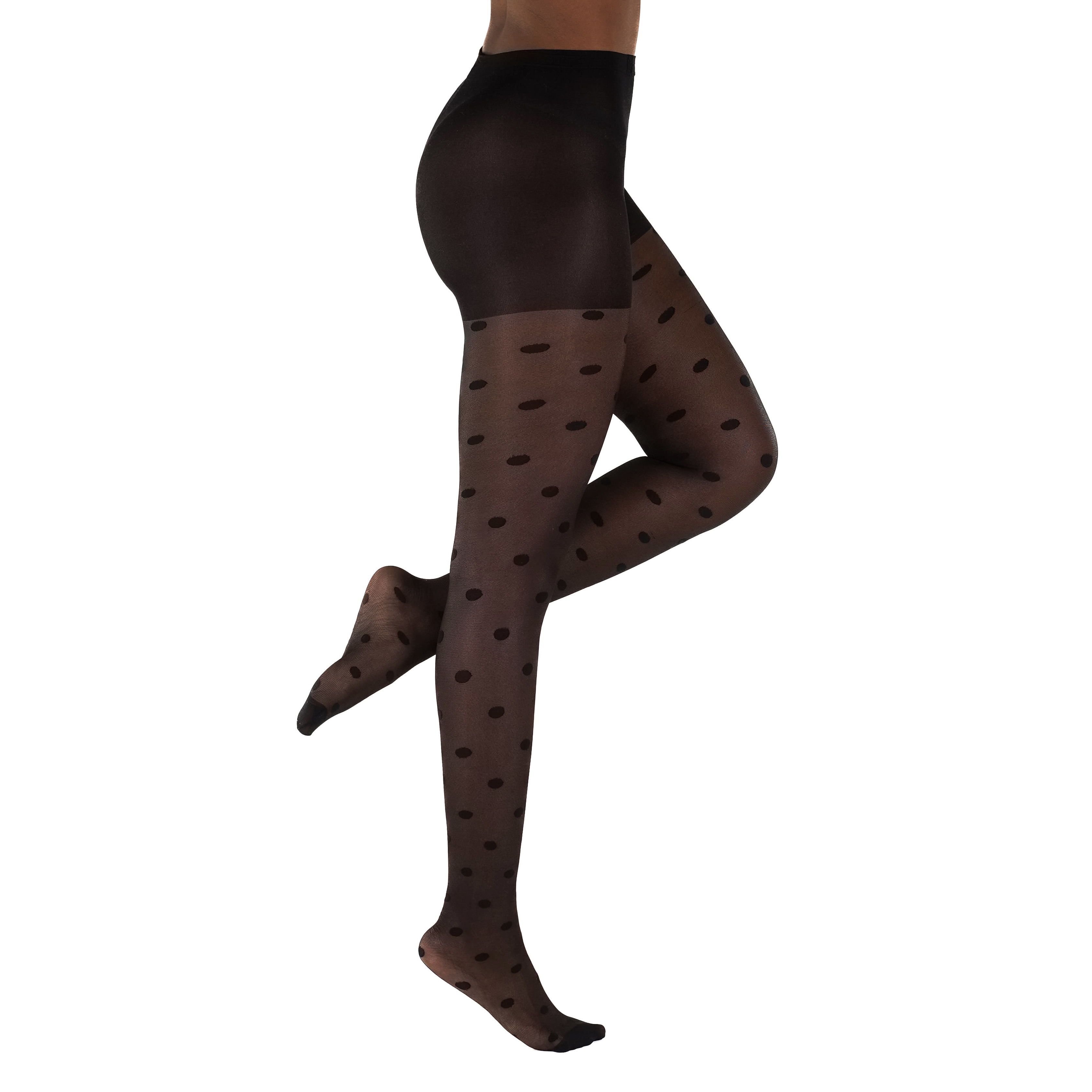 2x Pairs of Ladies Black Sheer Big Dot Design Pantyhose
