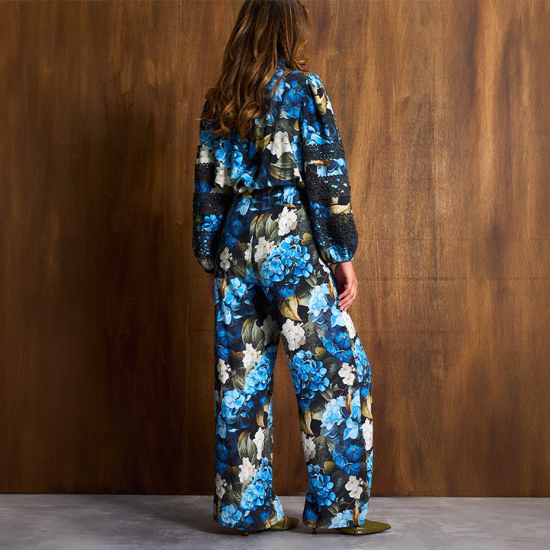 Ladies Azure Hydrangea Paperbag Pants