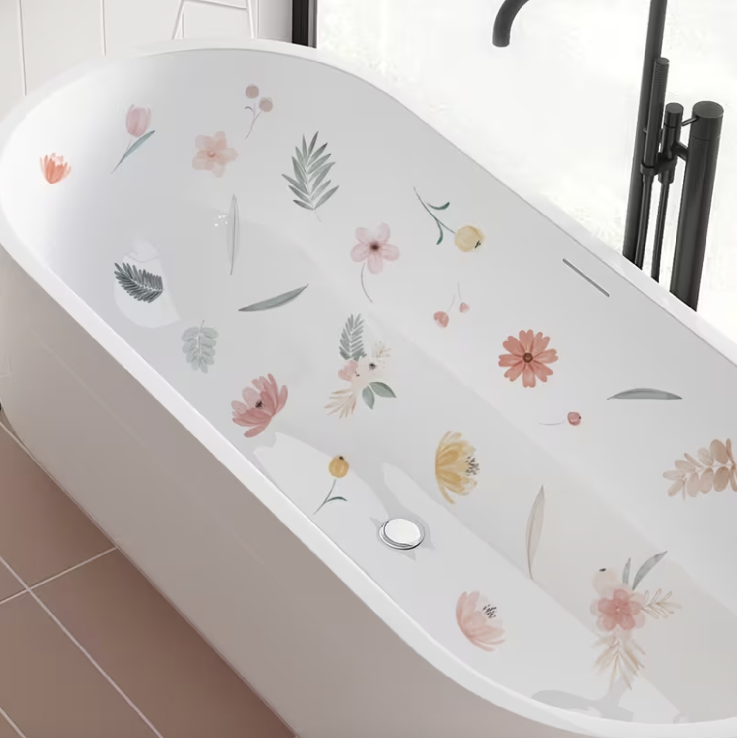 Non-Slip Self-Adhesive Floral Bath Sticker Set