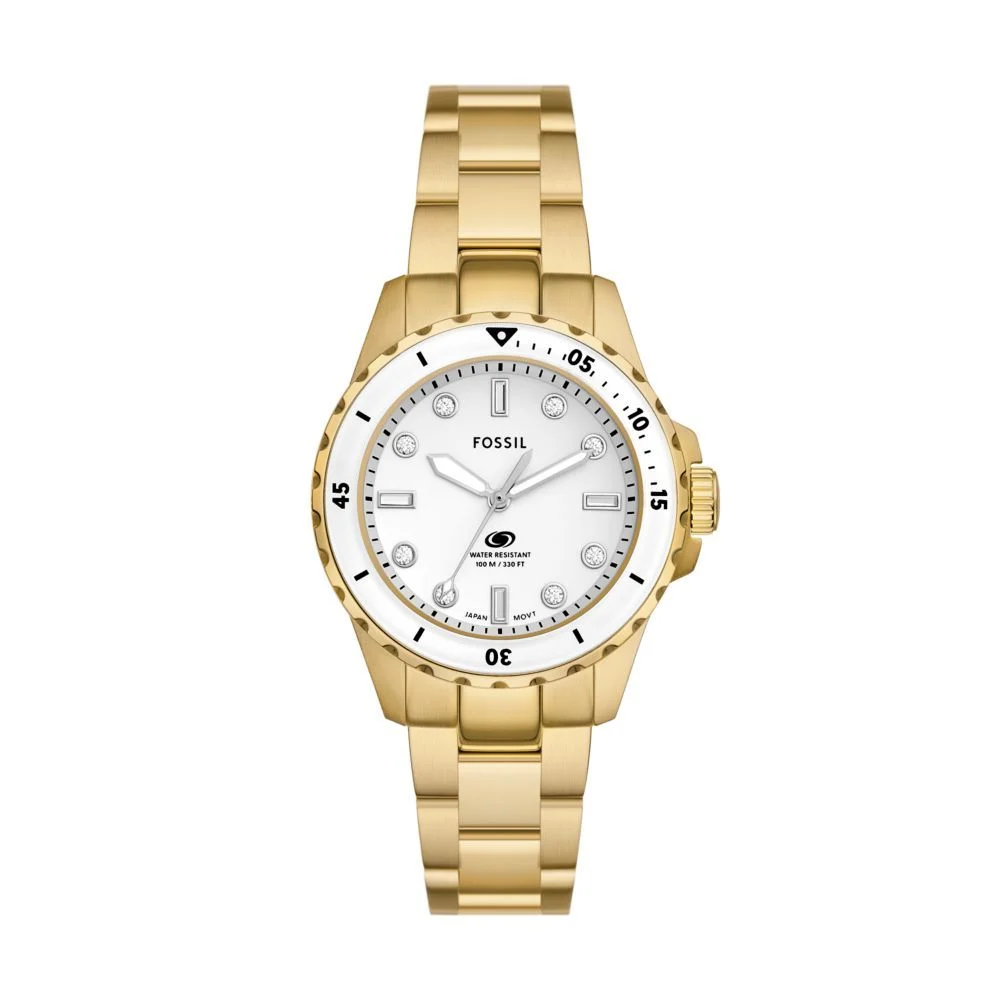 Ladies Blue Dive Three-Hand Gold Tone Stainless Steel Watch