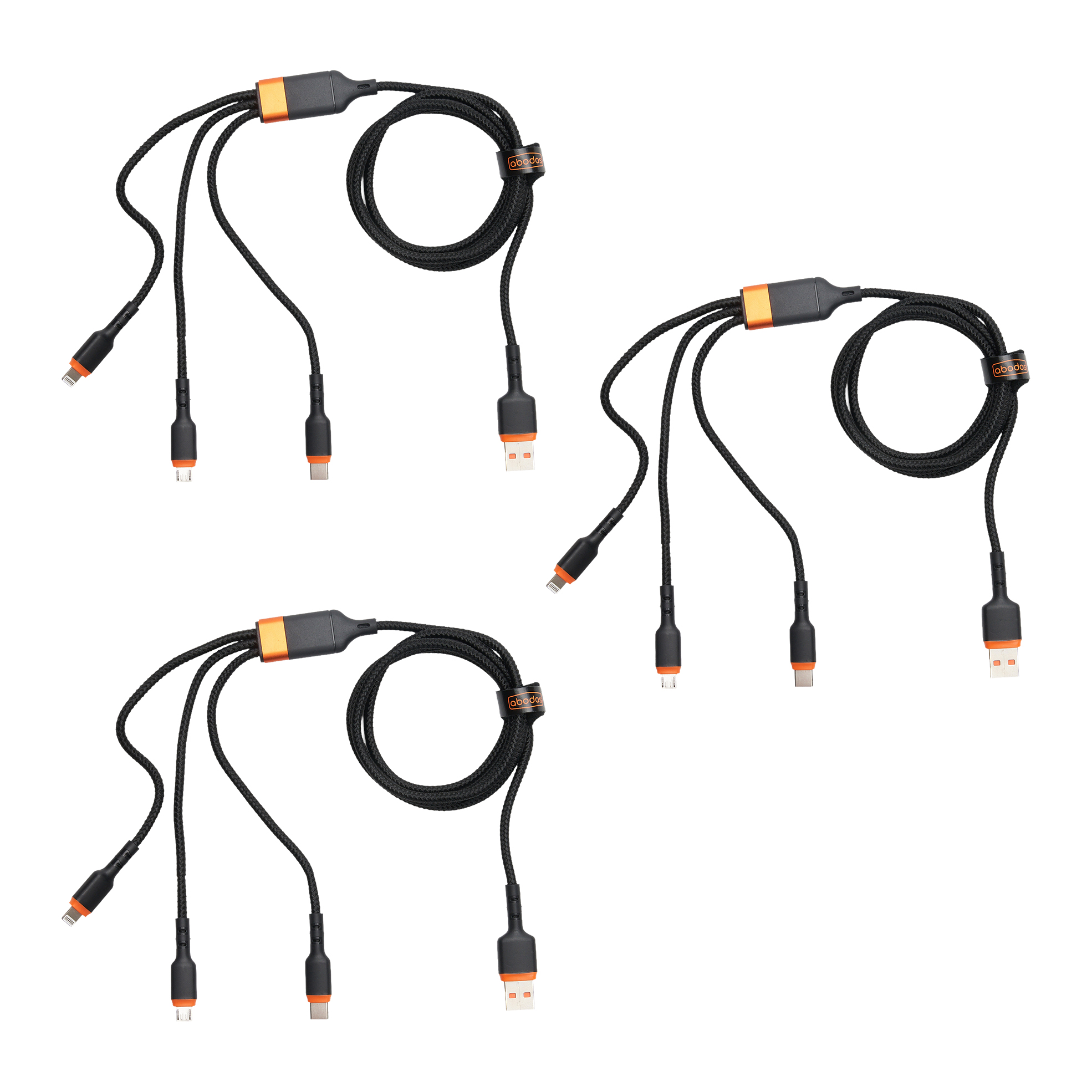 3x 66W 1.2m 3-in-1 Black Data Cables