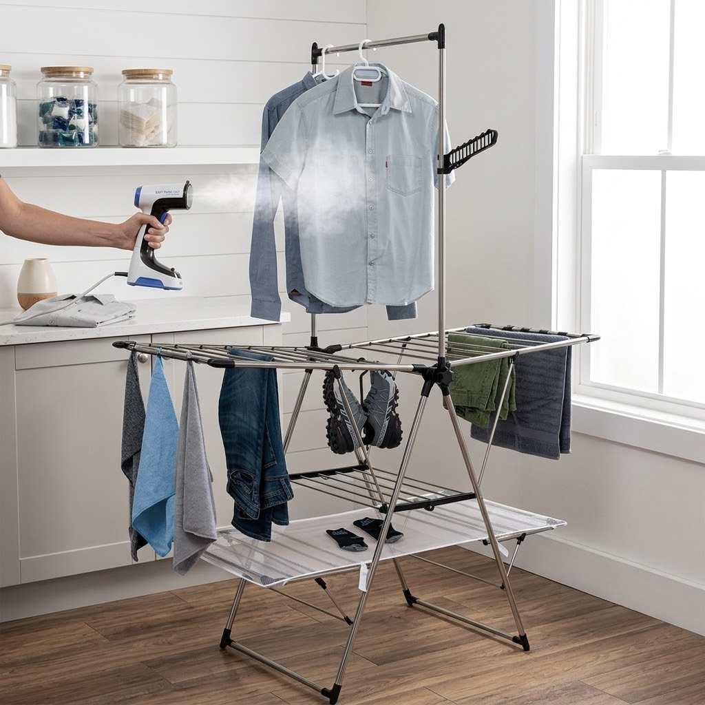 1500W Easy Store Steam Genie and Foldable Drying Rack