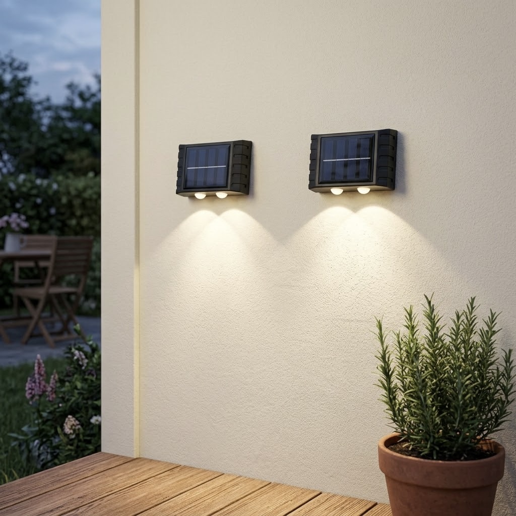 2x Outdoor Solar-Powered Wall Lamps
