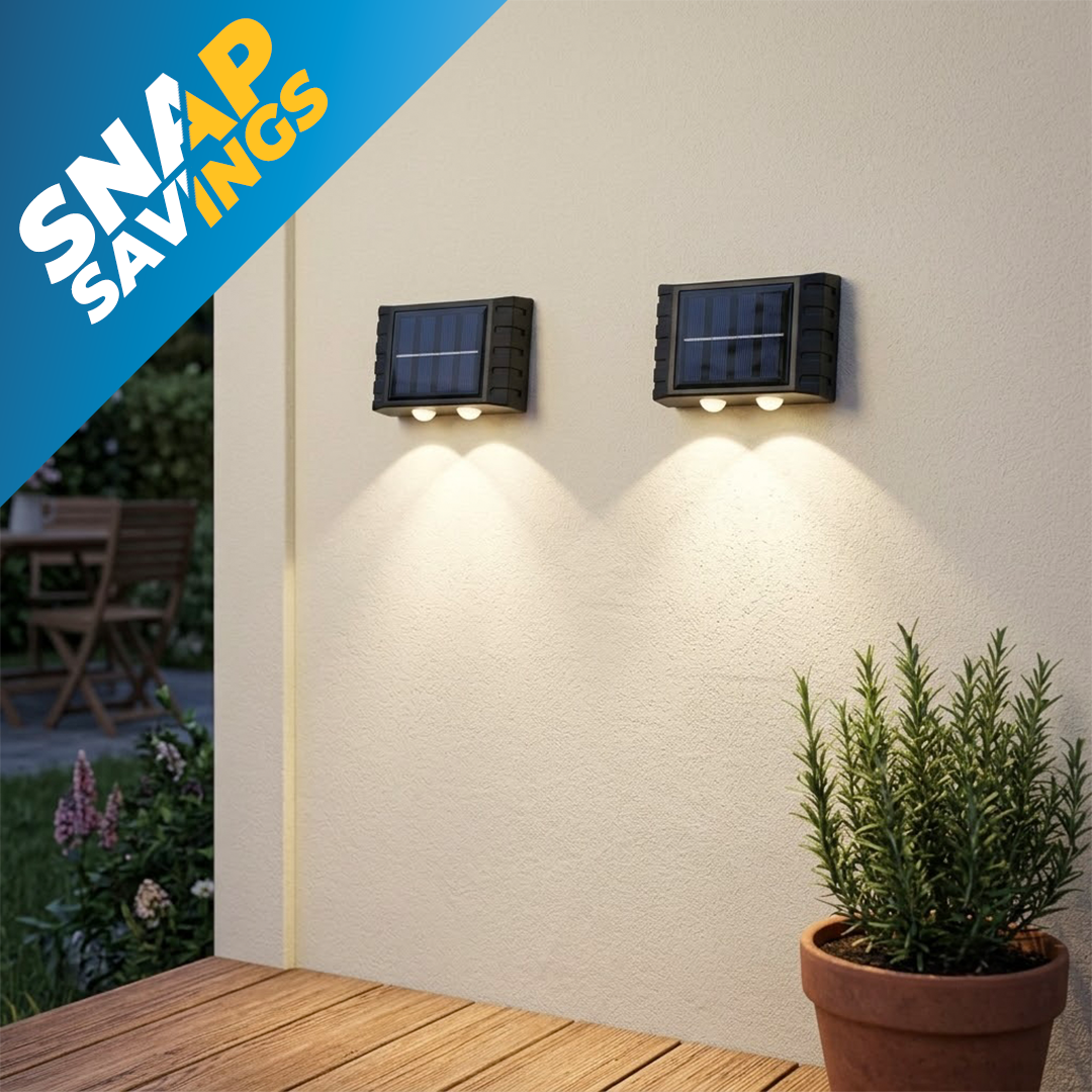 2x Outdoor Solar-Powered Wall Lamps