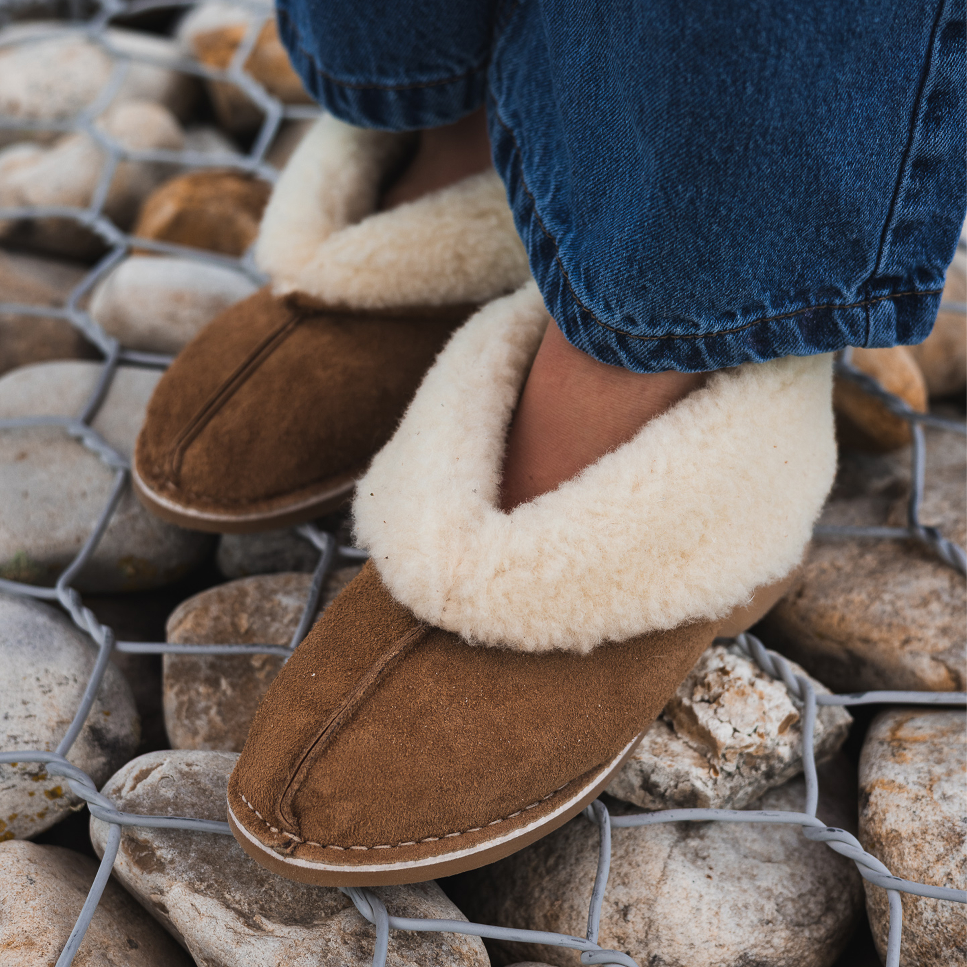 Men's or Ladies Brown Genuine Suede Wool Slippers