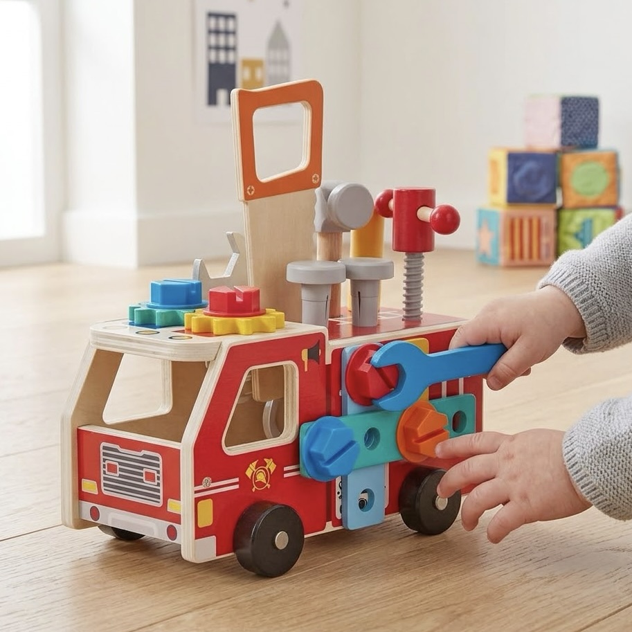 Montessori Wooden Fire Truck Toolbox