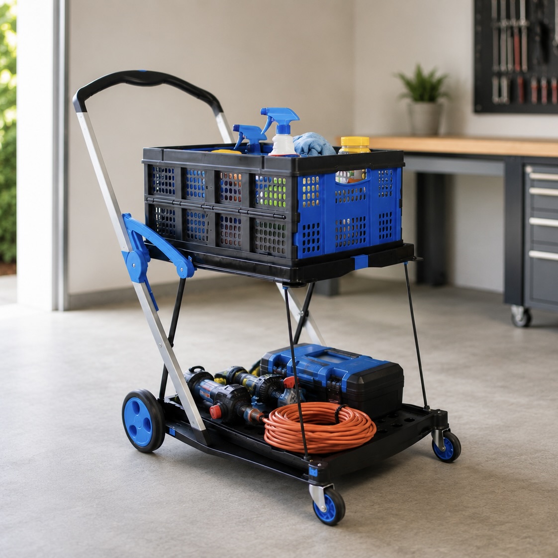 2-Tier Heavy Duty Utility Trolley with Removable Crate