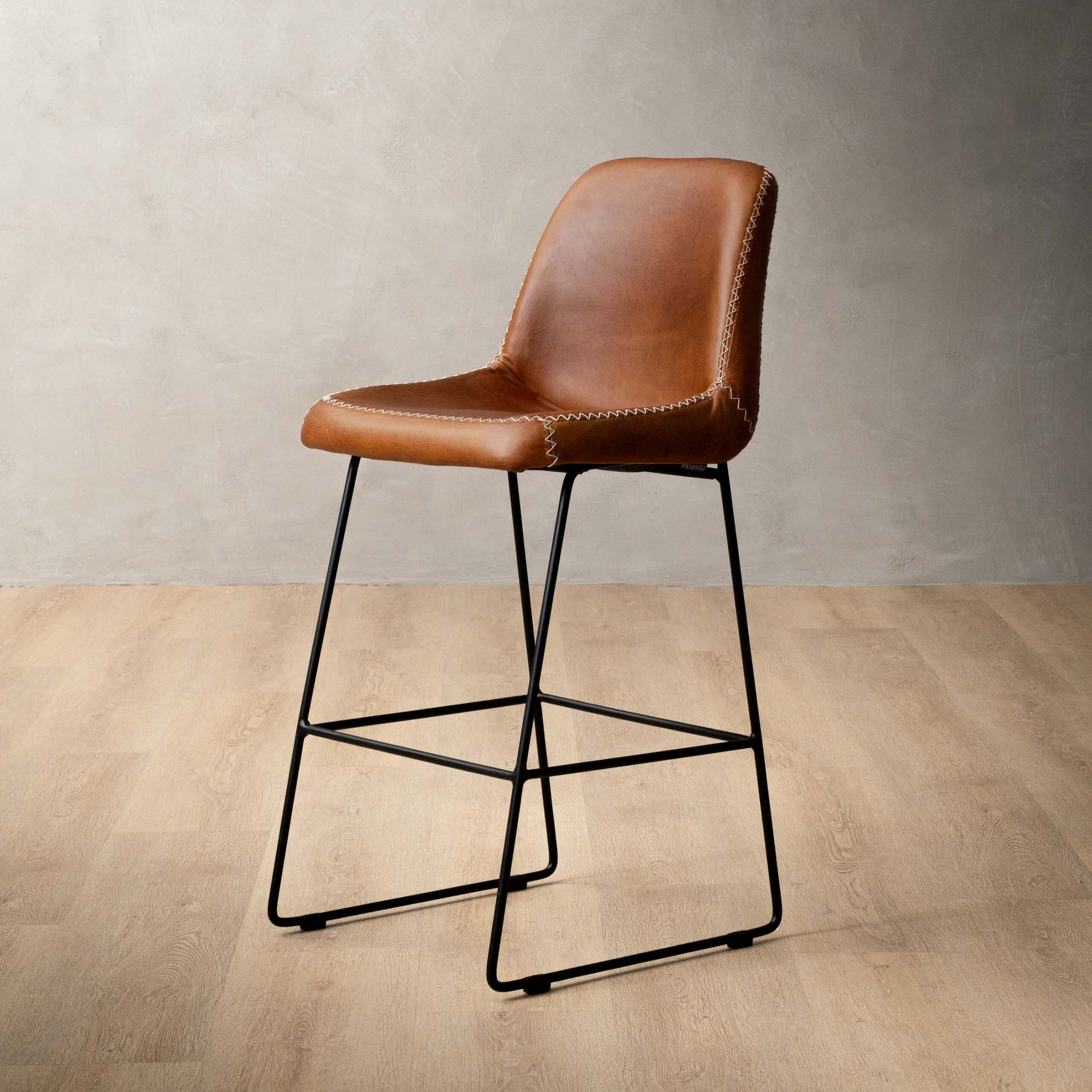 Hand-Stitched Full-Grain Leather Counter Bar Chair
