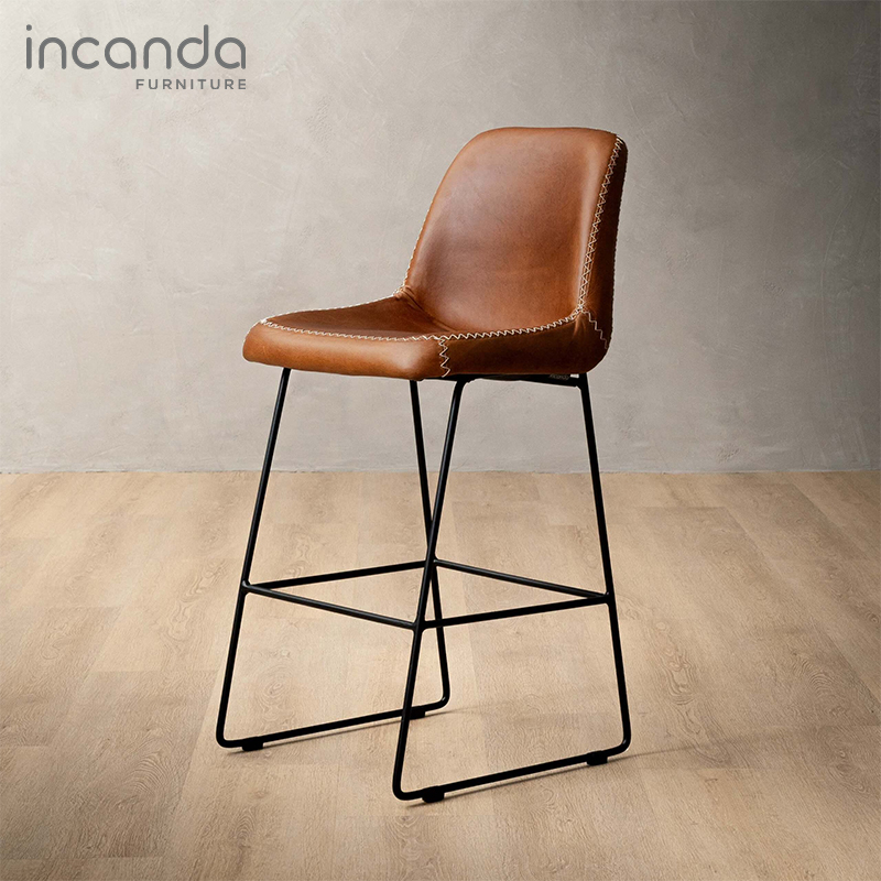 Hand-Stitched Full-Grain Leather Counter Bar Chair